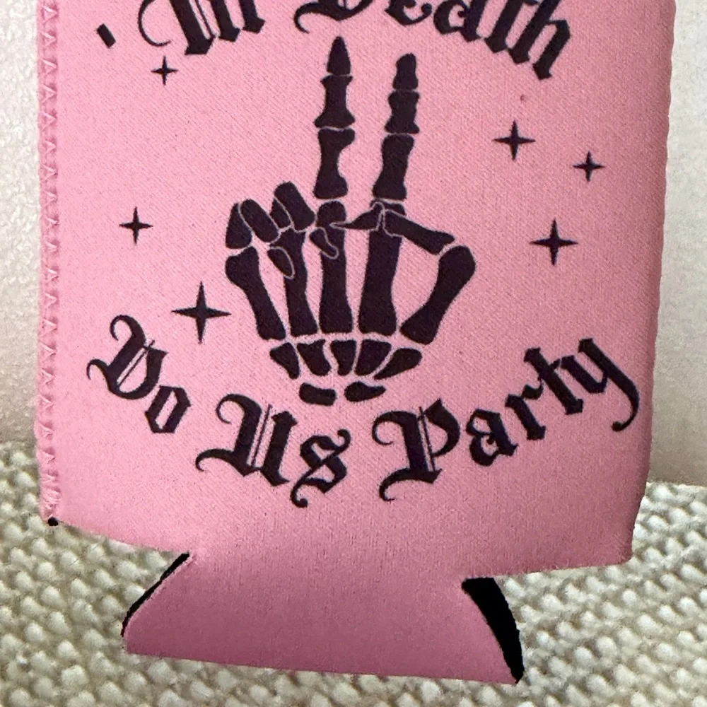Pink Gothic Skeleton Party Drink Koozie